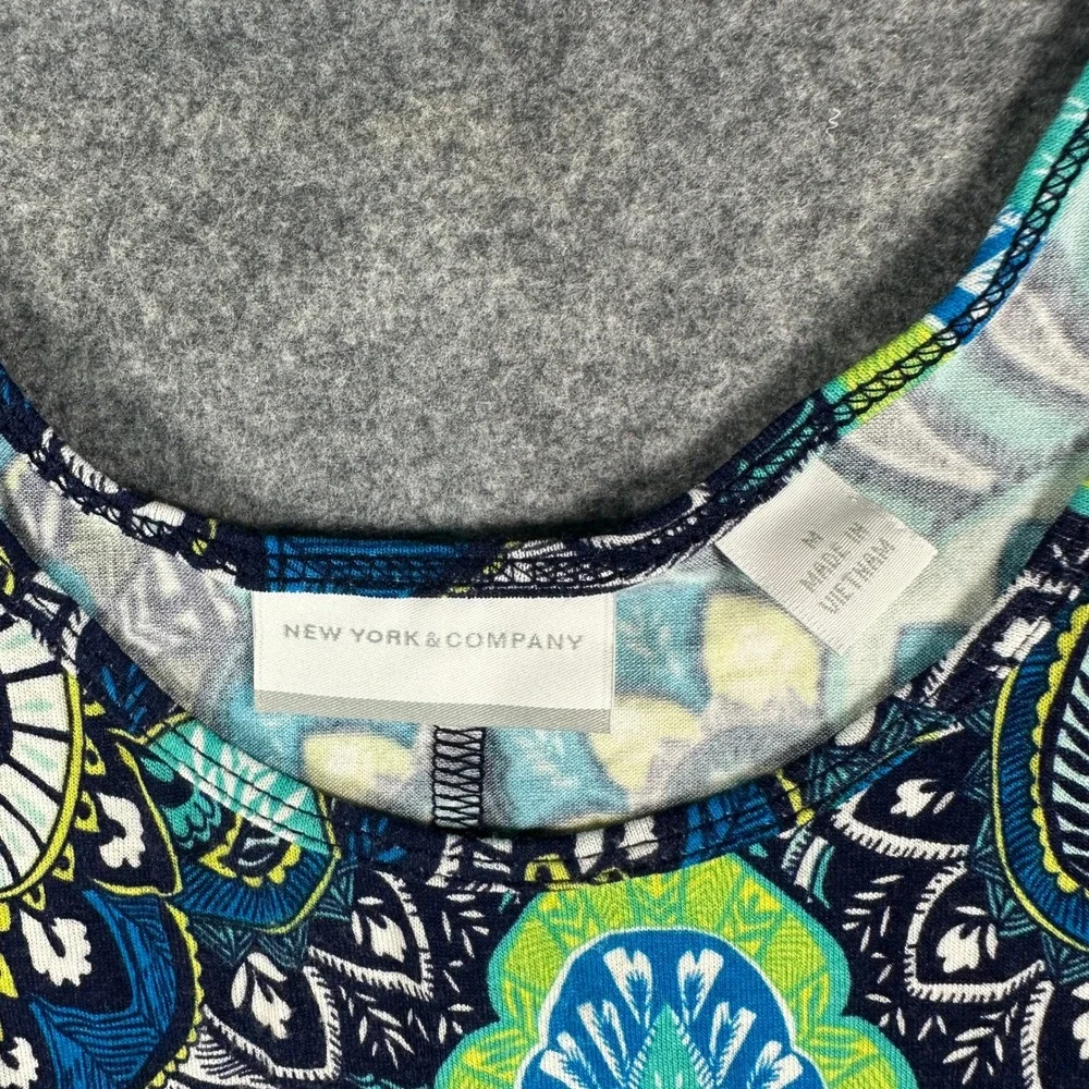 New York & Company Womens High Low Tank Dress M Blue Paisley Stretch Jersey